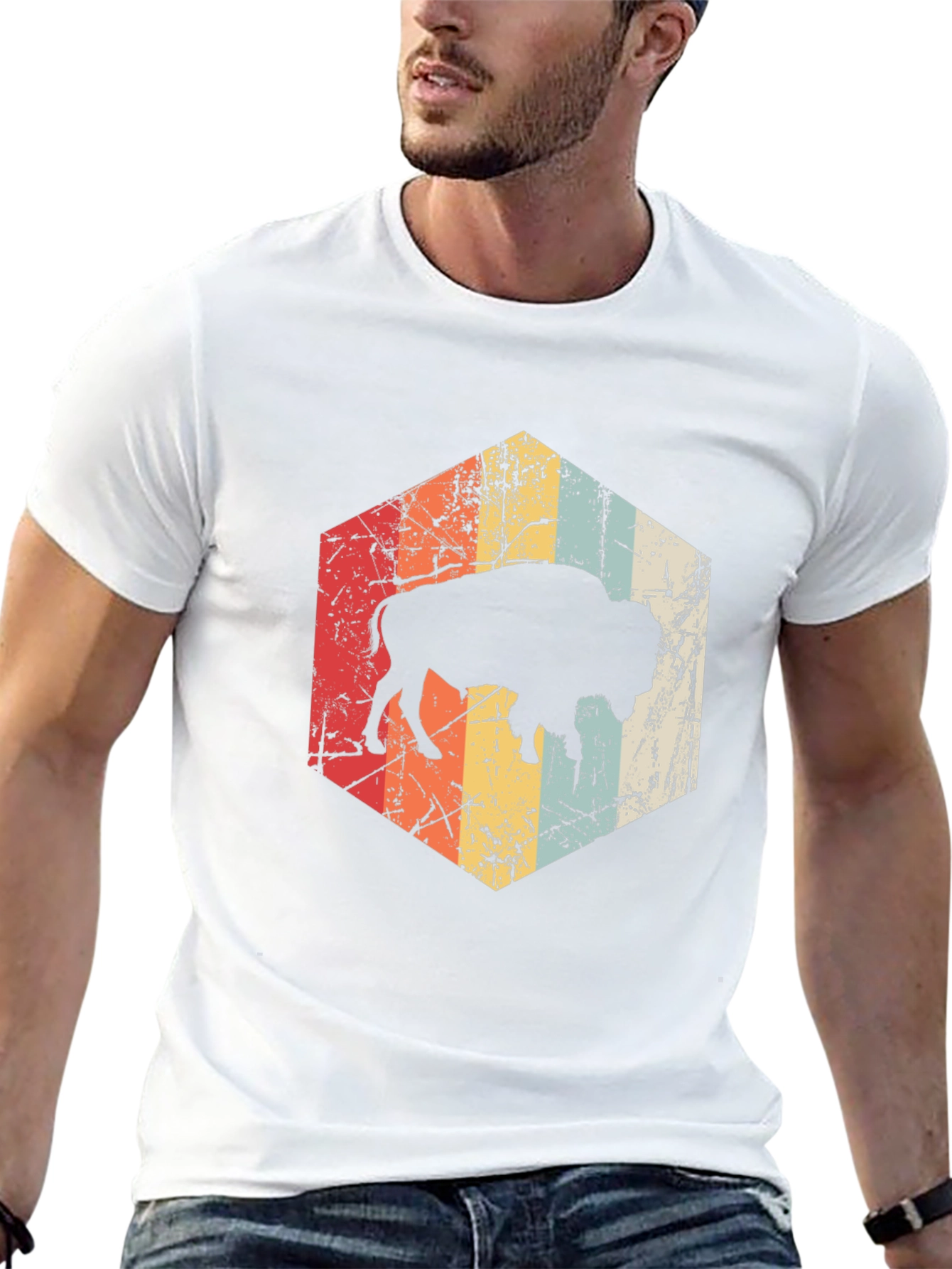 Retro Bison Graphic Tee - Distressed Design