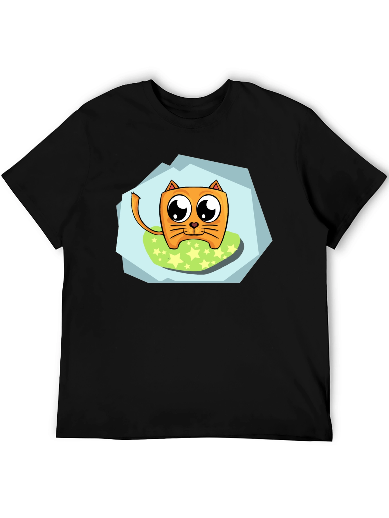 Cartoon Cat Graphic Tee - Black Casual Shirt