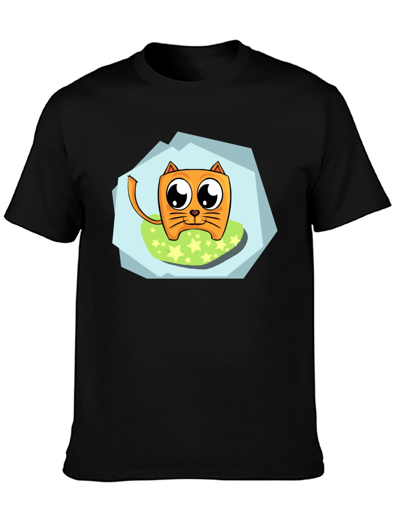 Cartoon Cat Graphic Tee - Black Casual Shirt