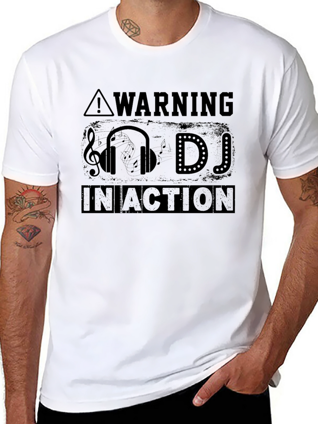 Warning DJ in Action Black Graphic T-Shirt