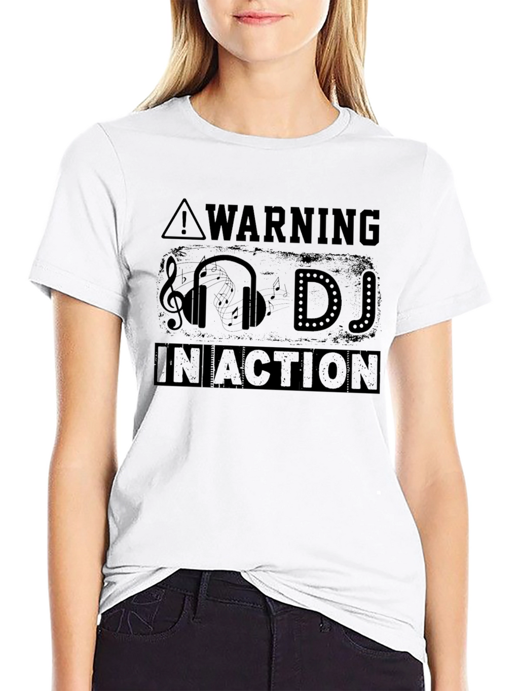 Warning DJ in Action Black Graphic T-Shirt