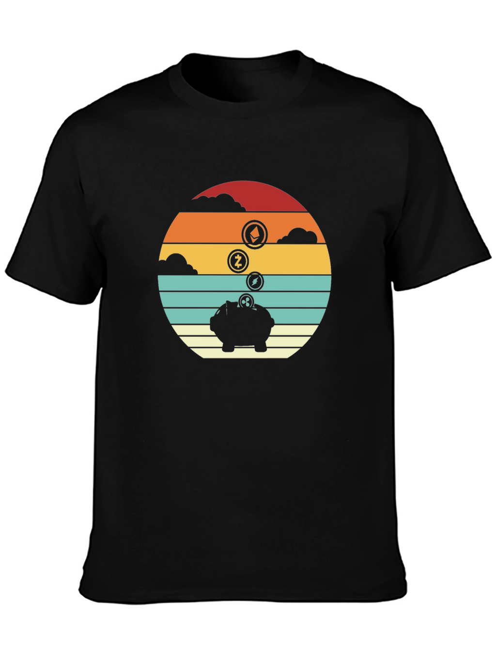 Retro Crypto Piggy Bank Black T-Shirt