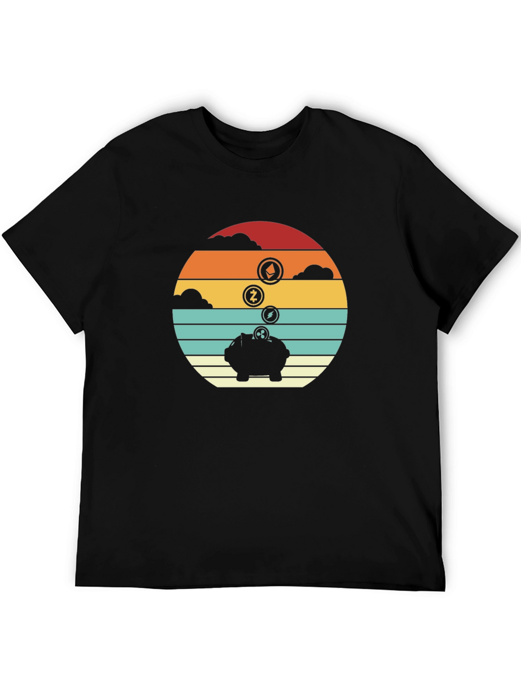 Retro Crypto Piggy Bank Black T-Shirt