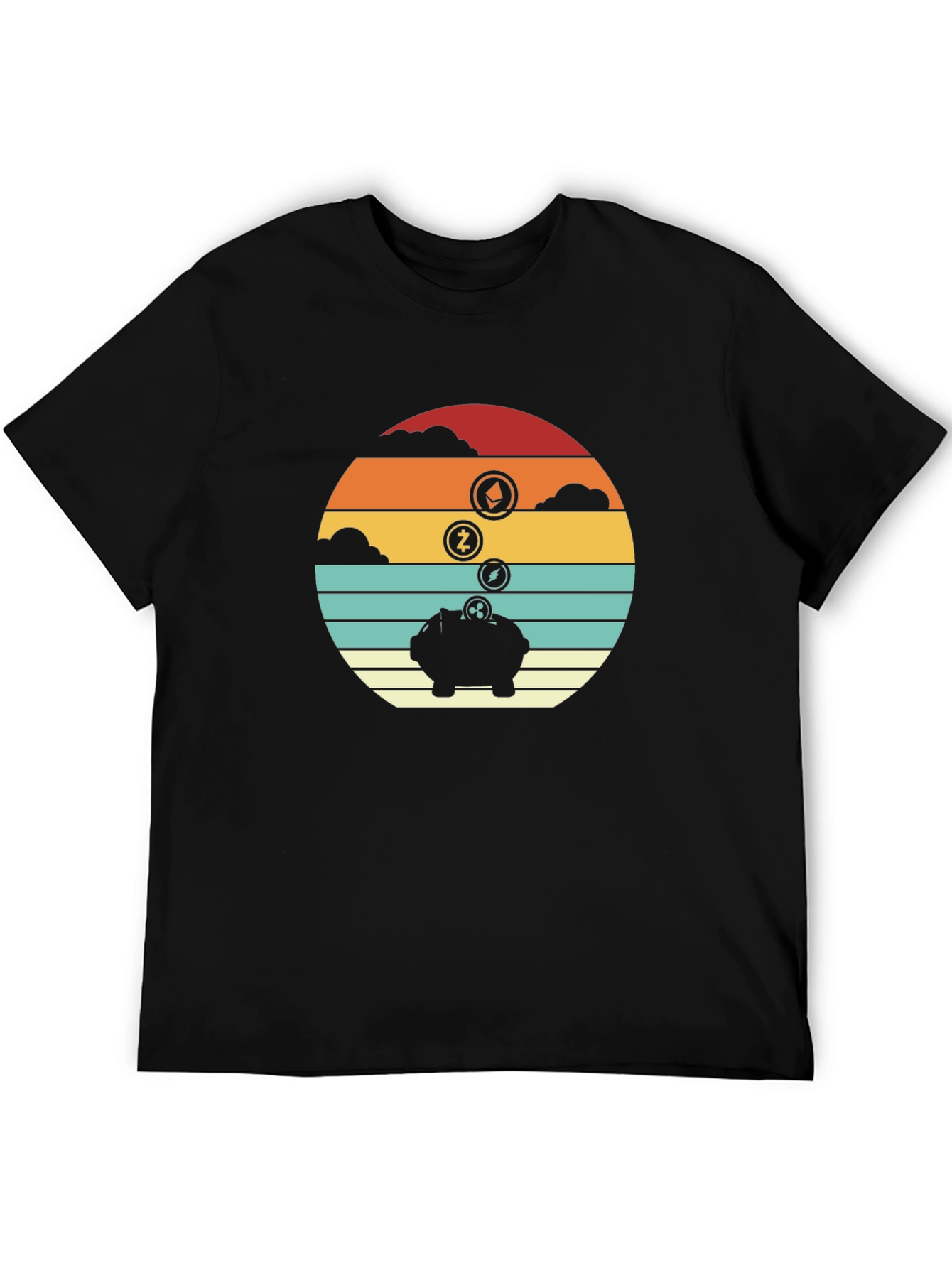 Retro Crypto Piggy Bank Black T-Shirt