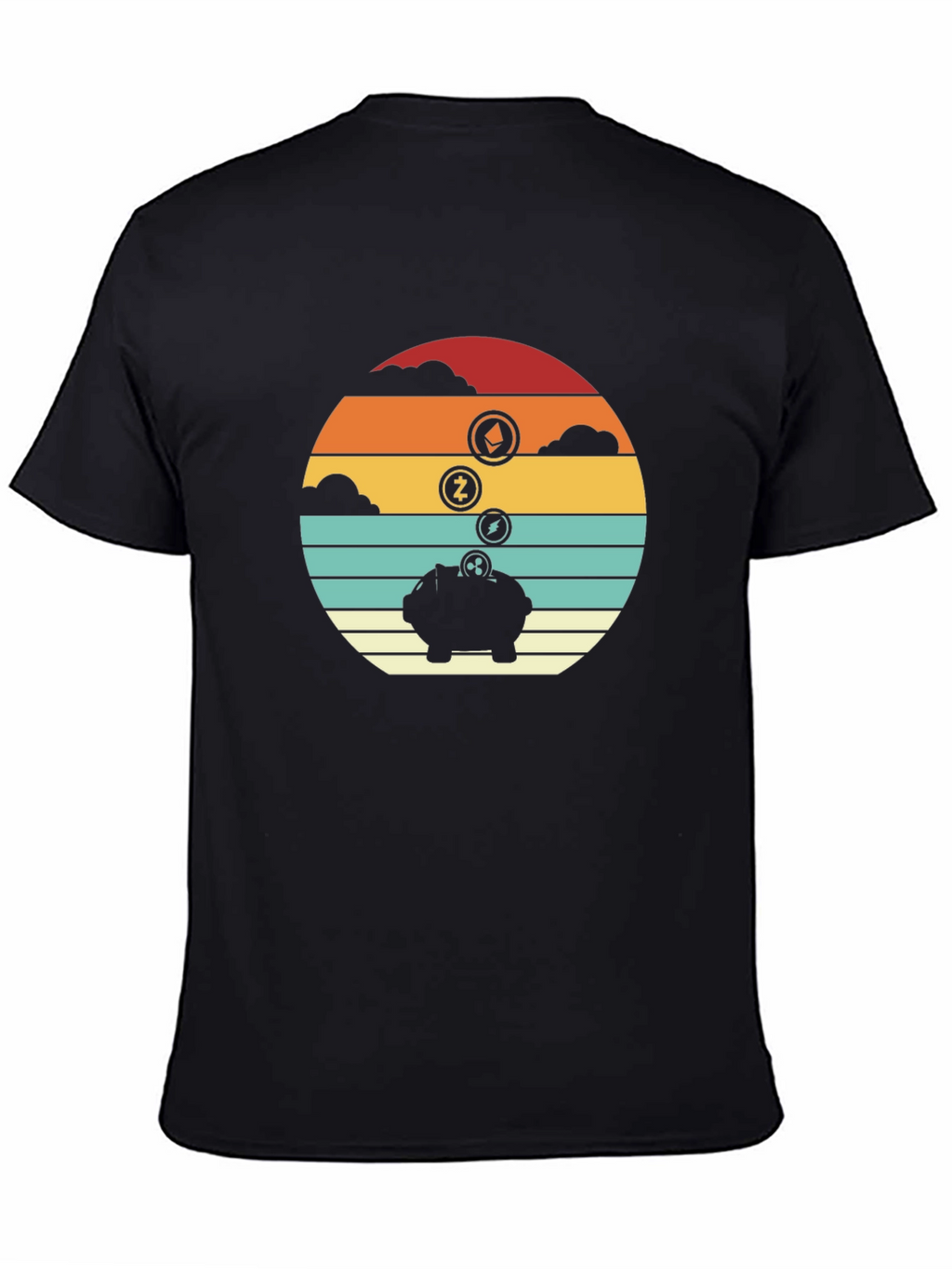 Retro Crypto Piggy Bank Black T-Shirt