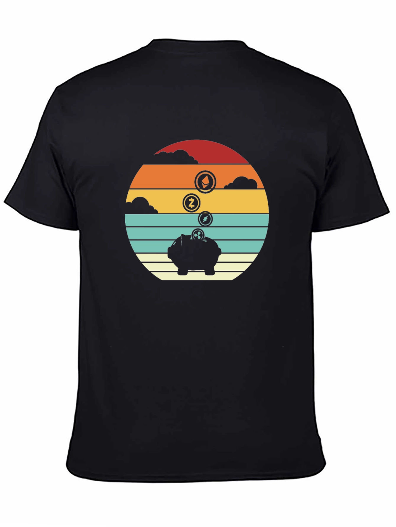 Retro Crypto Piggy Bank Black T-Shirt