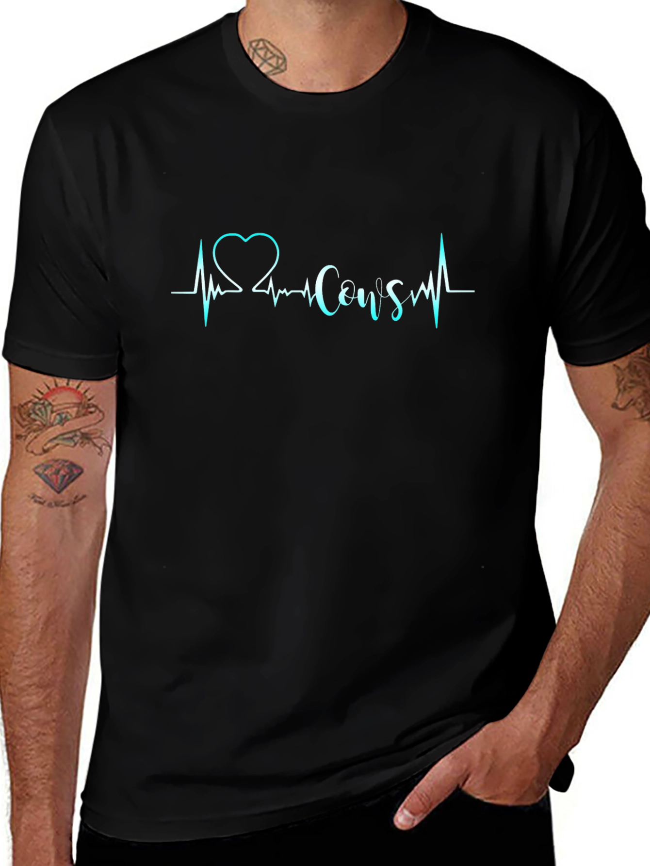 Love Cows Black T-Shirt - Heartbeat Design