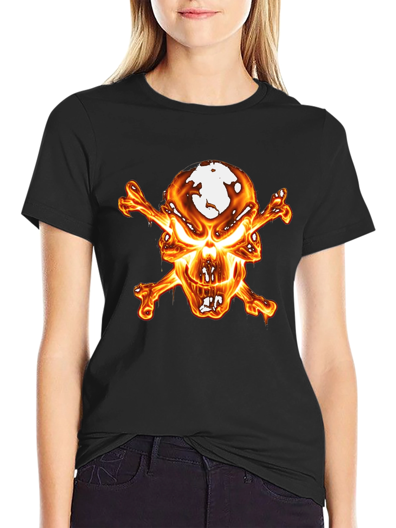 Flaming Skull Graphic Tee - Mens Black T-Shirt