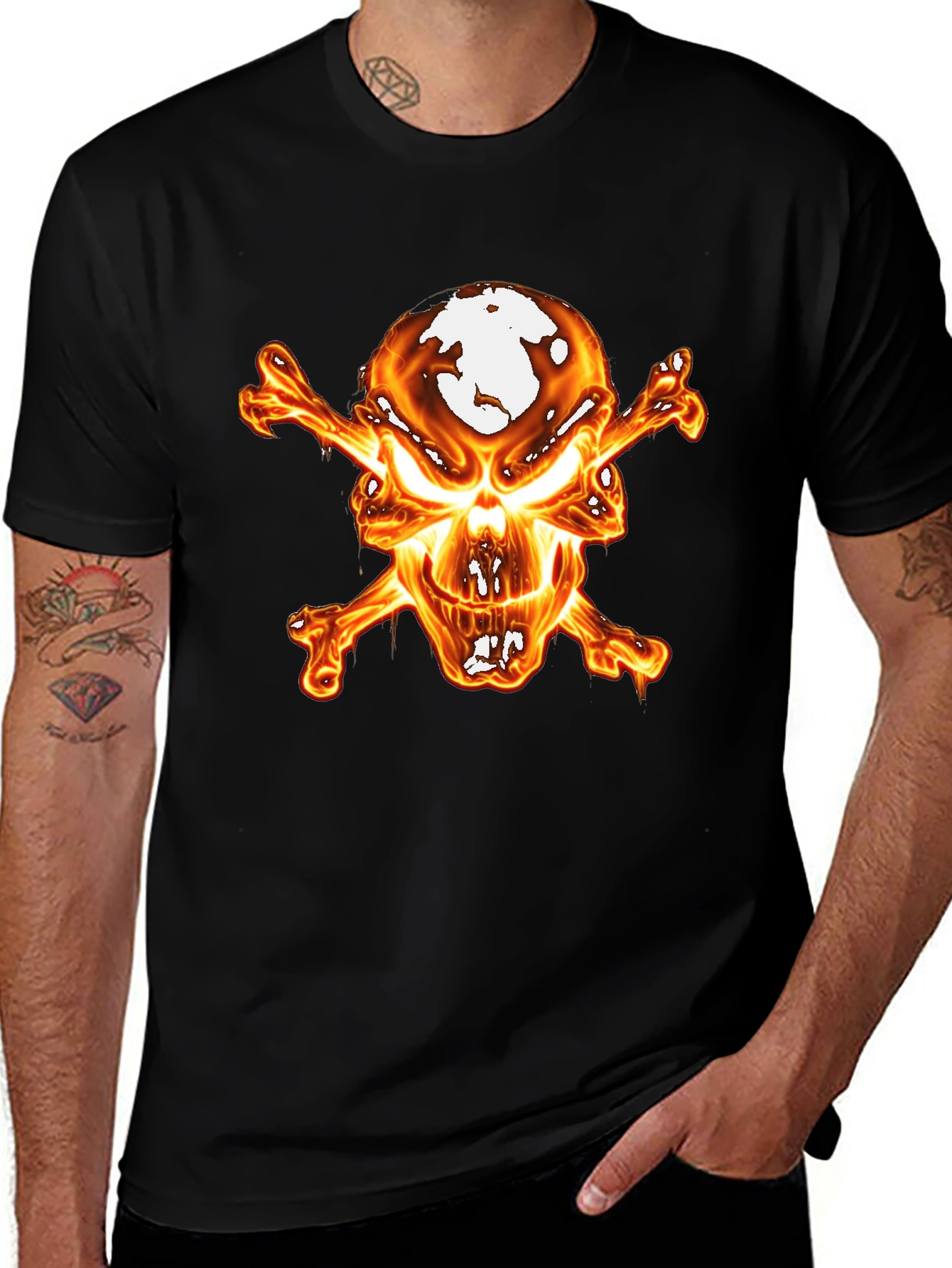 Flaming Skull Graphic Tee - Mens Black T-Shirt