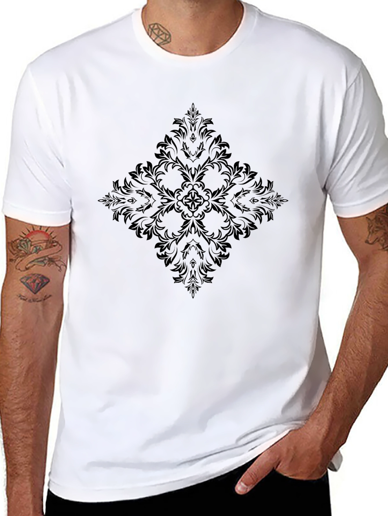 Black T-Shirt with Dark Floral Design