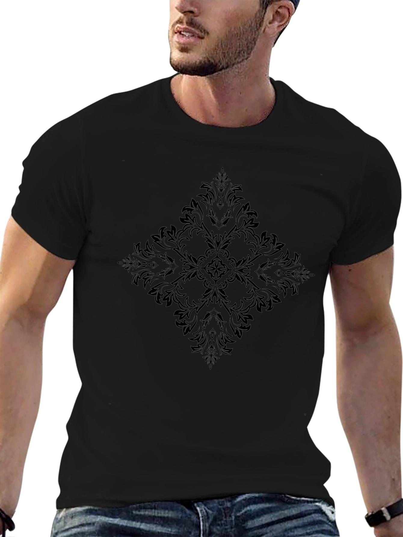 Black T-Shirt with Dark Floral Design