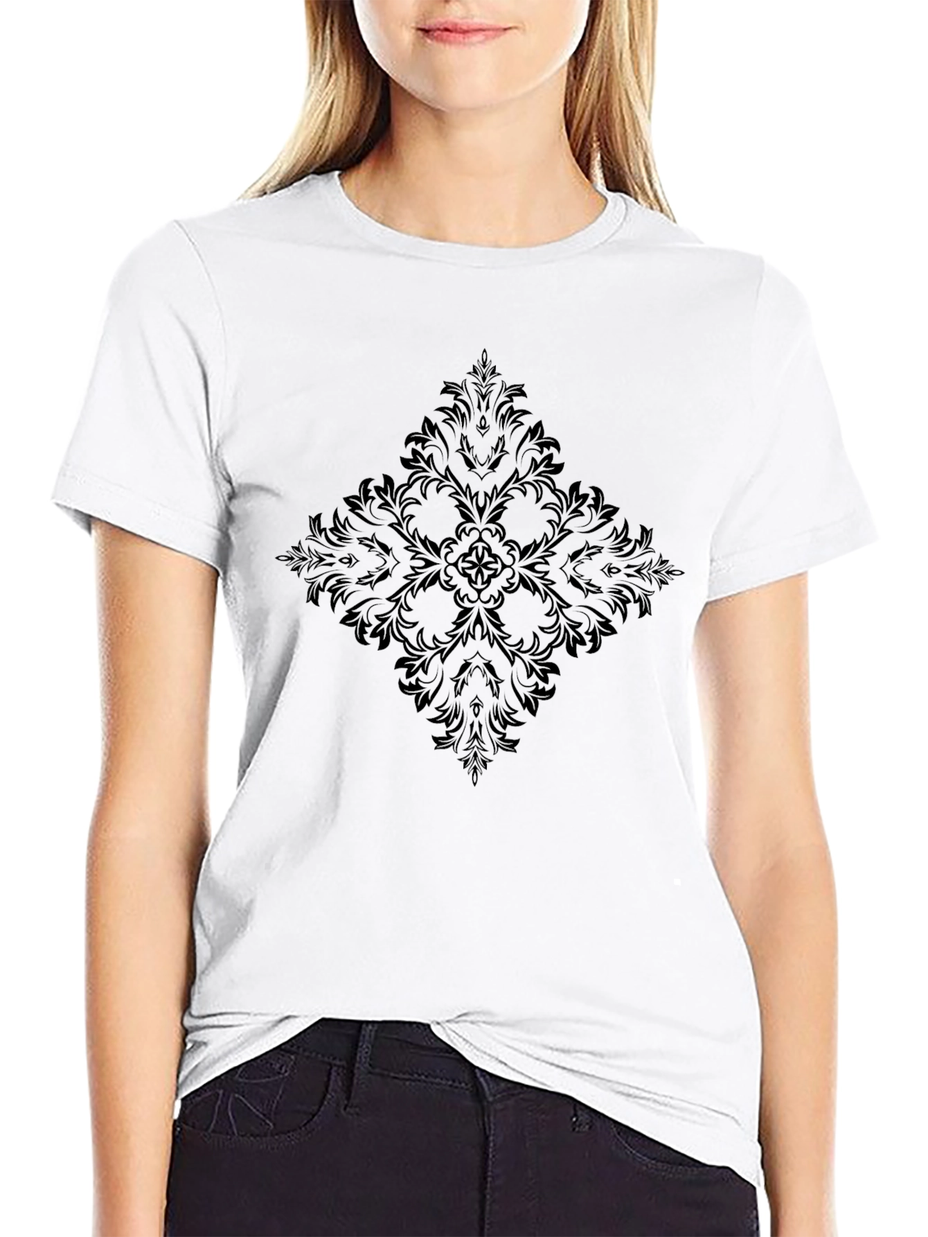 Black T-Shirt with Dark Floral Design