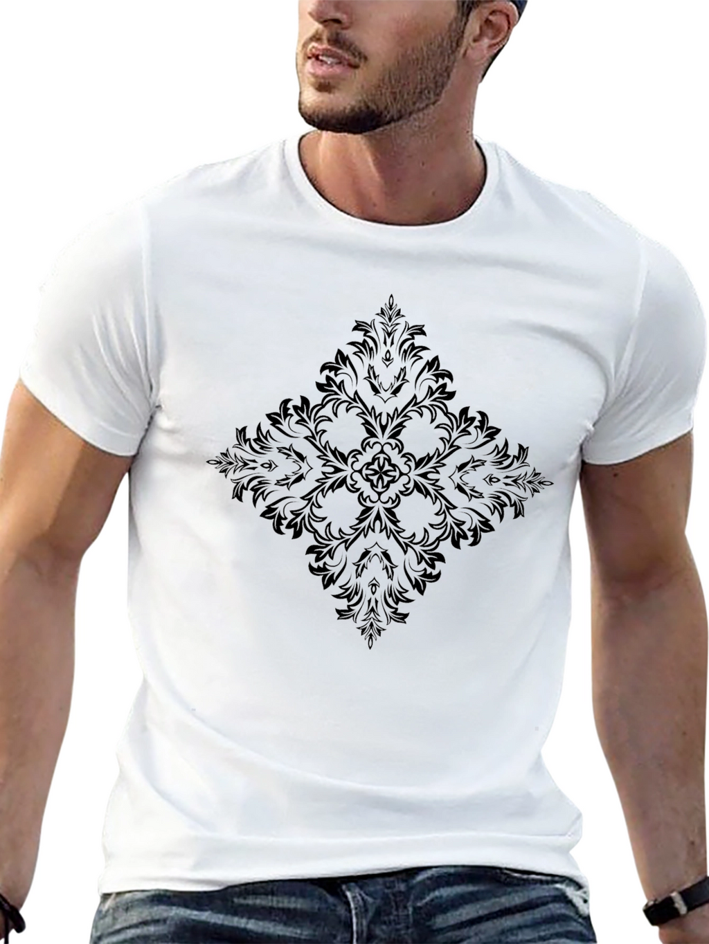 Black T-Shirt with Dark Floral Design
