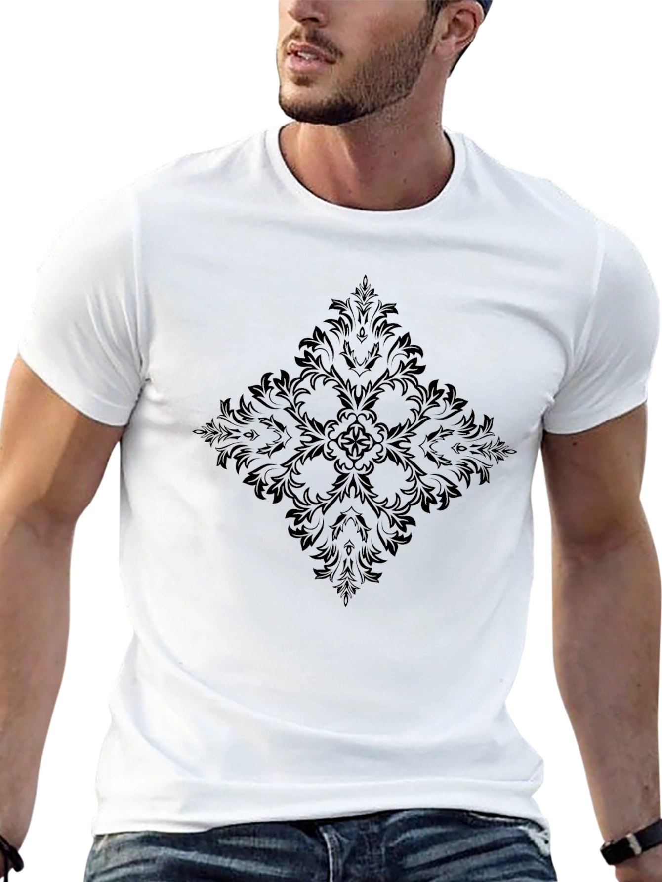 Black T-Shirt with Dark Floral Design