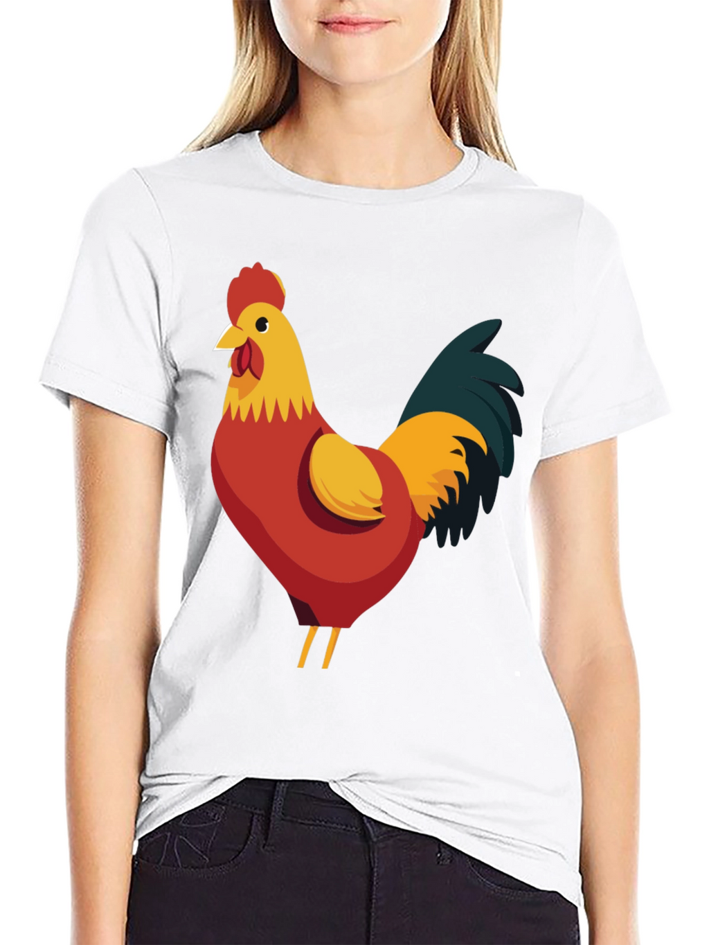 Rooster Graphic Tee - Black Cotton T-Shirt