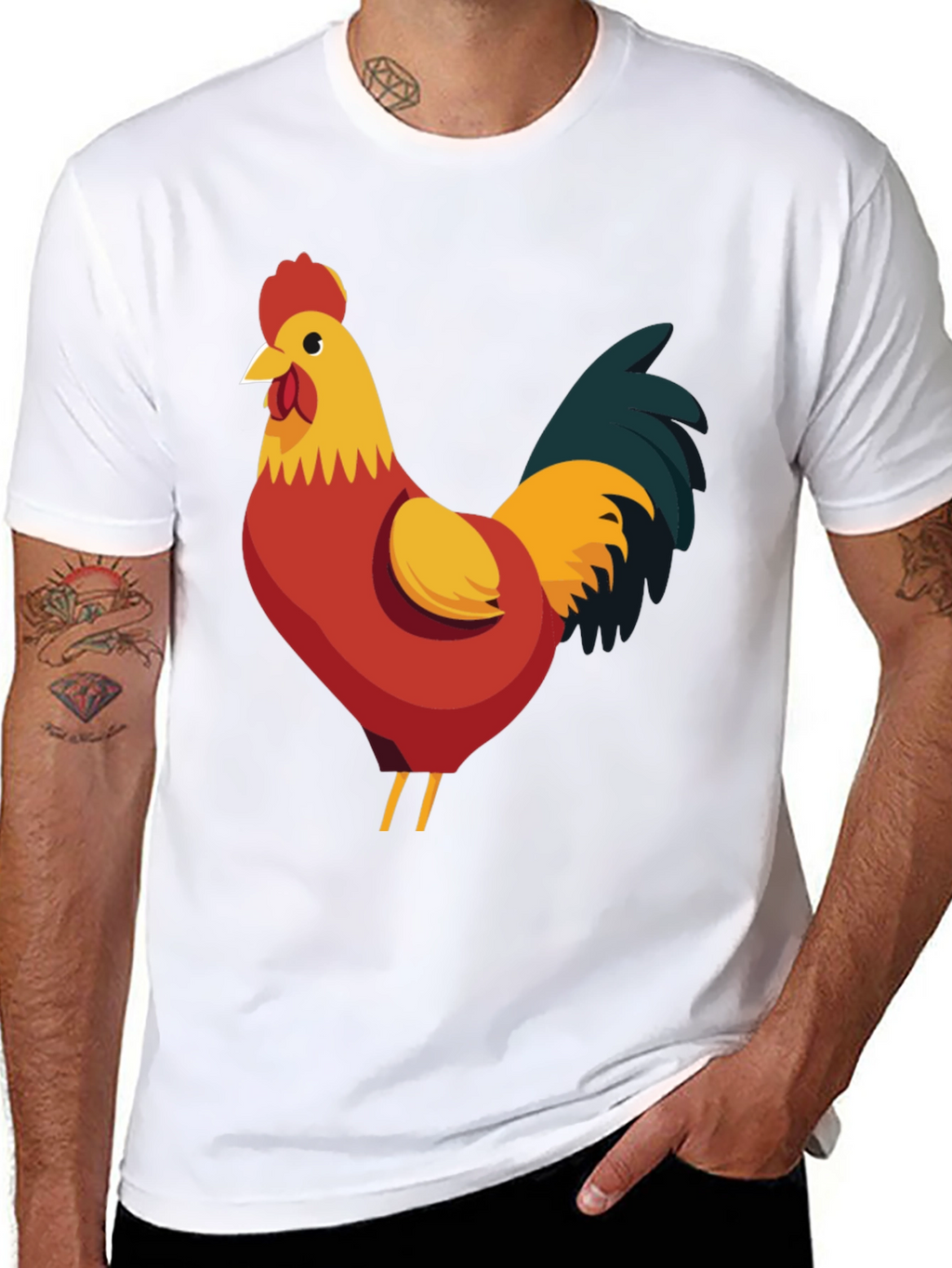 Rooster Graphic Tee - Black Cotton T-Shirt