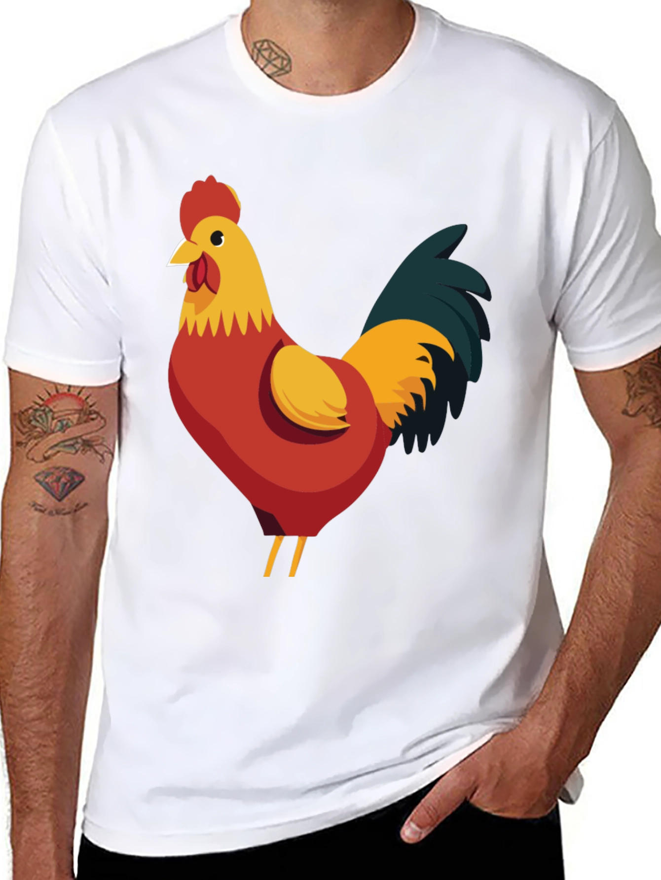Rooster Graphic Tee - Black Cotton T-Shirt