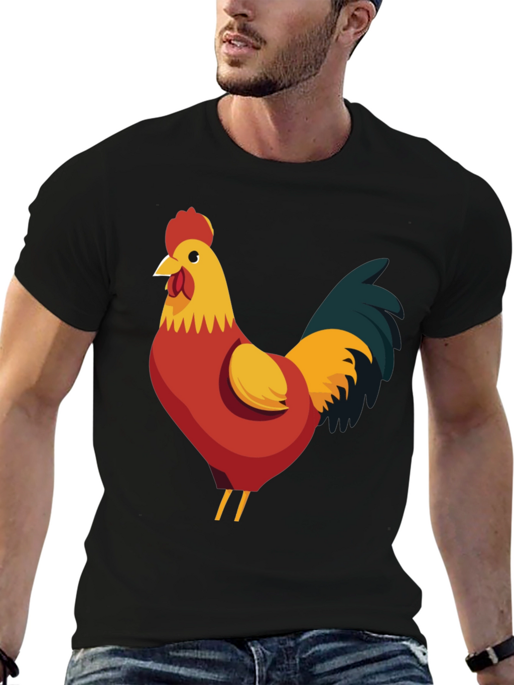 Rooster Graphic Tee - Black Cotton T-Shirt