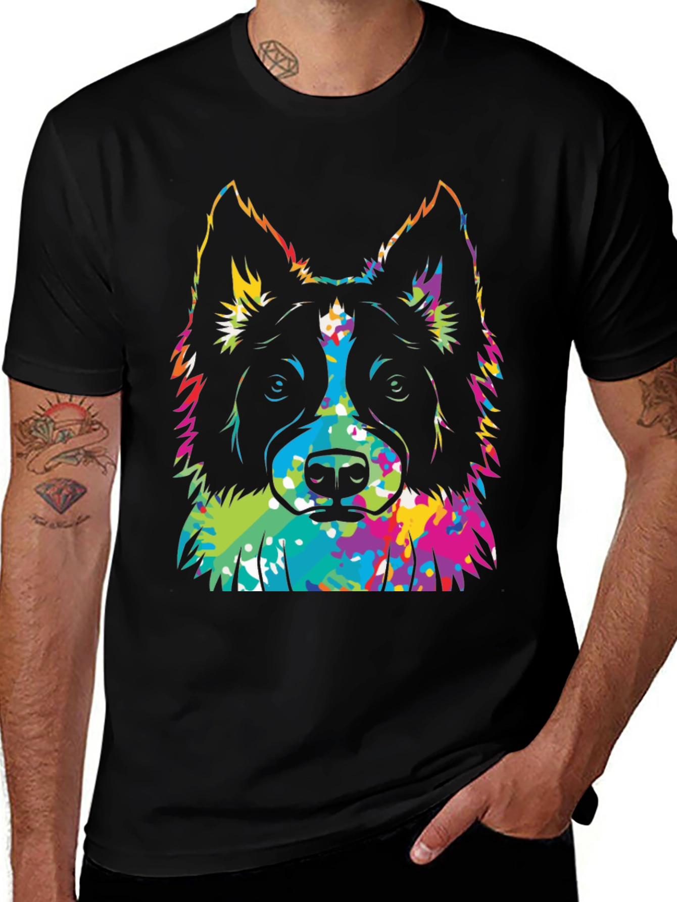 Colorful Dog Graphic T-Shirt – Vibrant Dog Lover Statement Tee