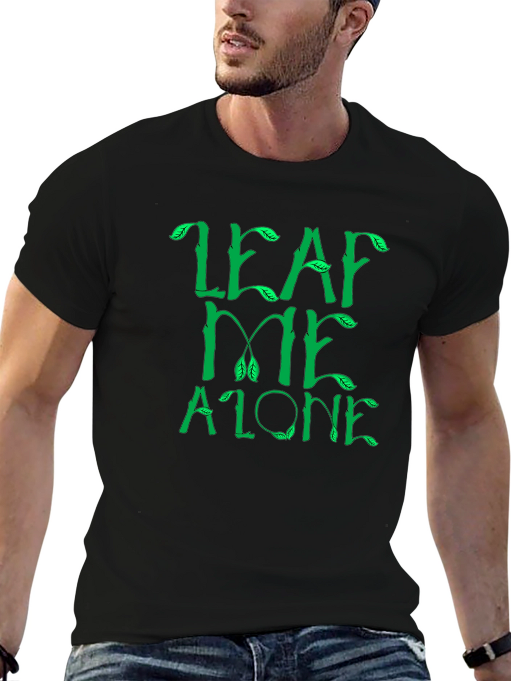 Leaf Me Alone Graphic Tee - Black Cotton T-Shirt
