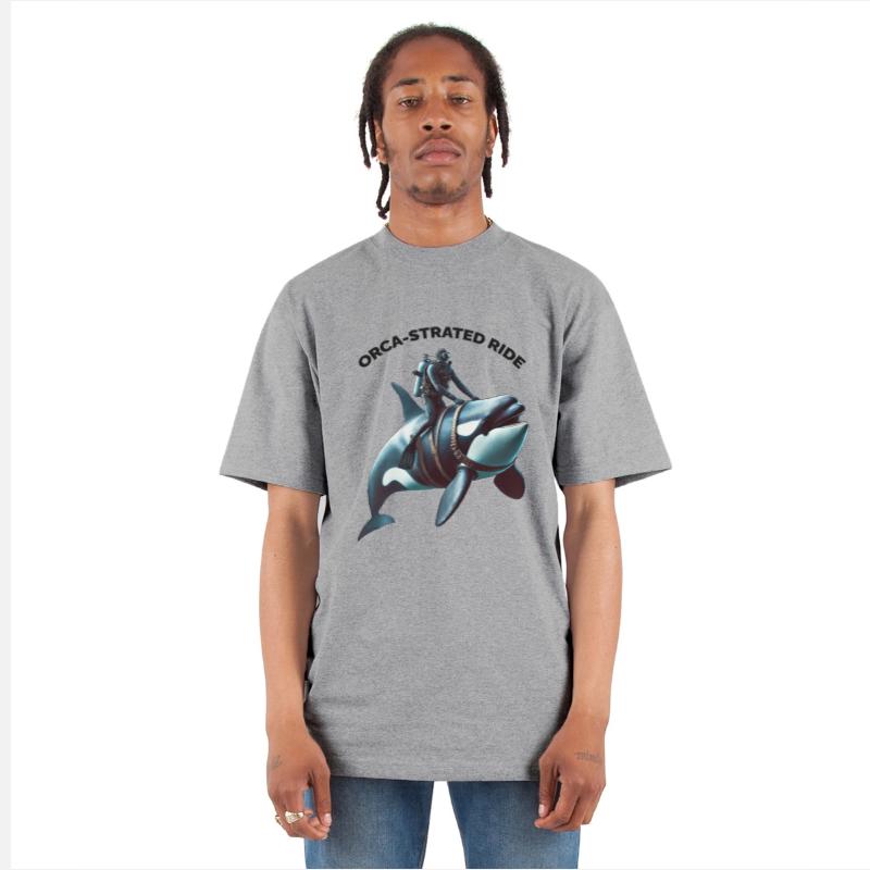 Vintage SCUBA Diver Riding a Big Killer Whale URM