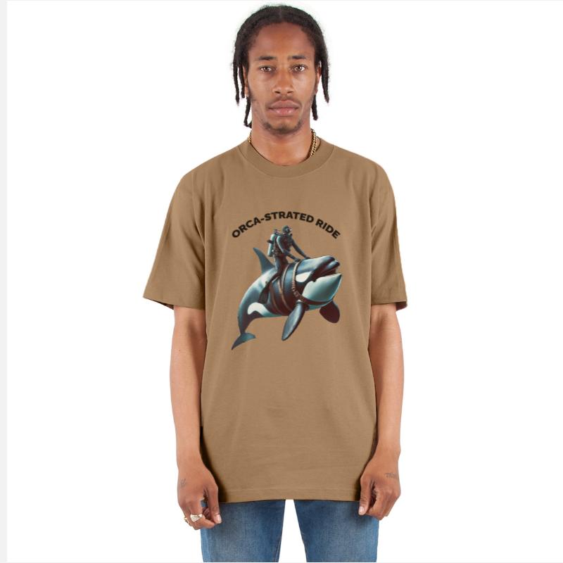 Vintage SCUBA Diver Riding a Big Killer Whale URM