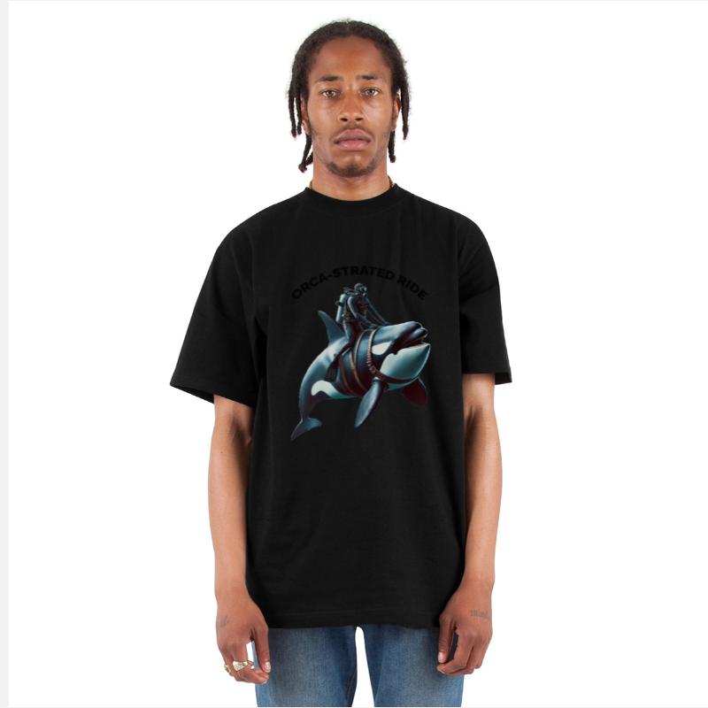 Vintage SCUBA Diver Riding a Big Killer Whale URM