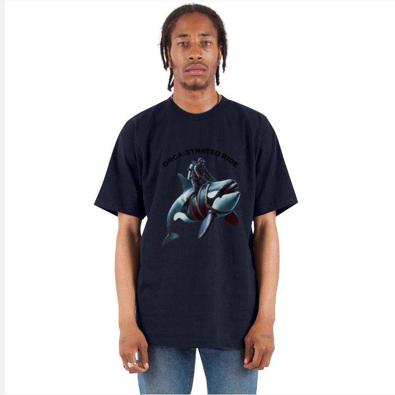 Vintage SCUBA Diver Riding a Big Killer Whale URM