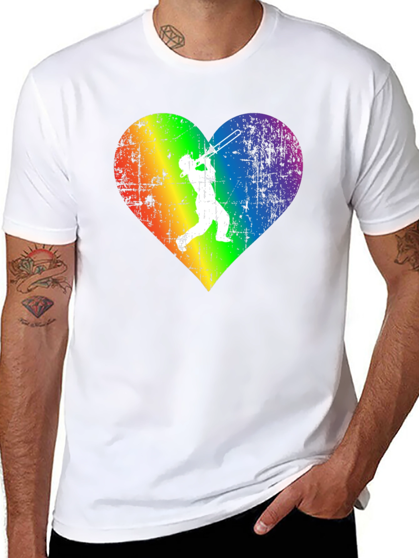 Rainbow Heart Trombone Player T-Shirt