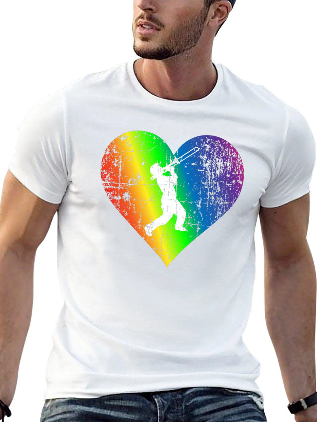 Rainbow Heart Trombone Player T-Shirt