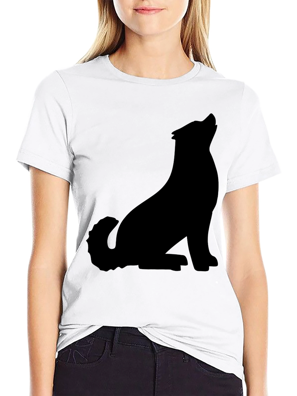 Black T-Shirt with Wolf Silhouette