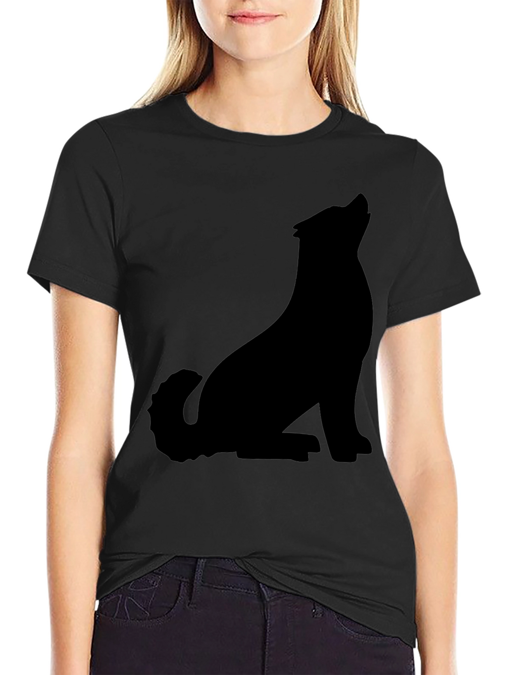 Black T-Shirt with Wolf Silhouette