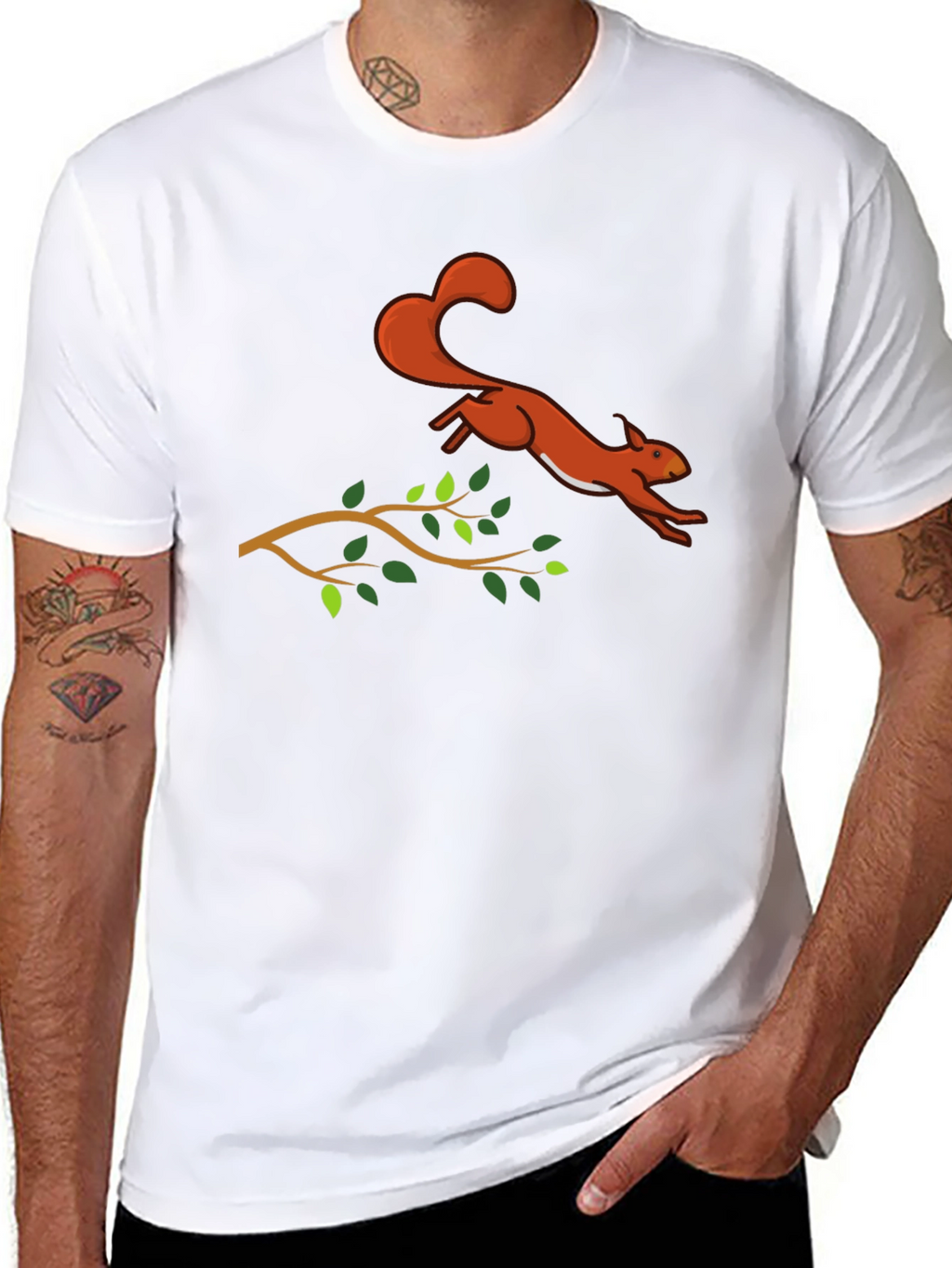 Squirrel Leaping T-Shirt - Black Cotton Graphic Tee