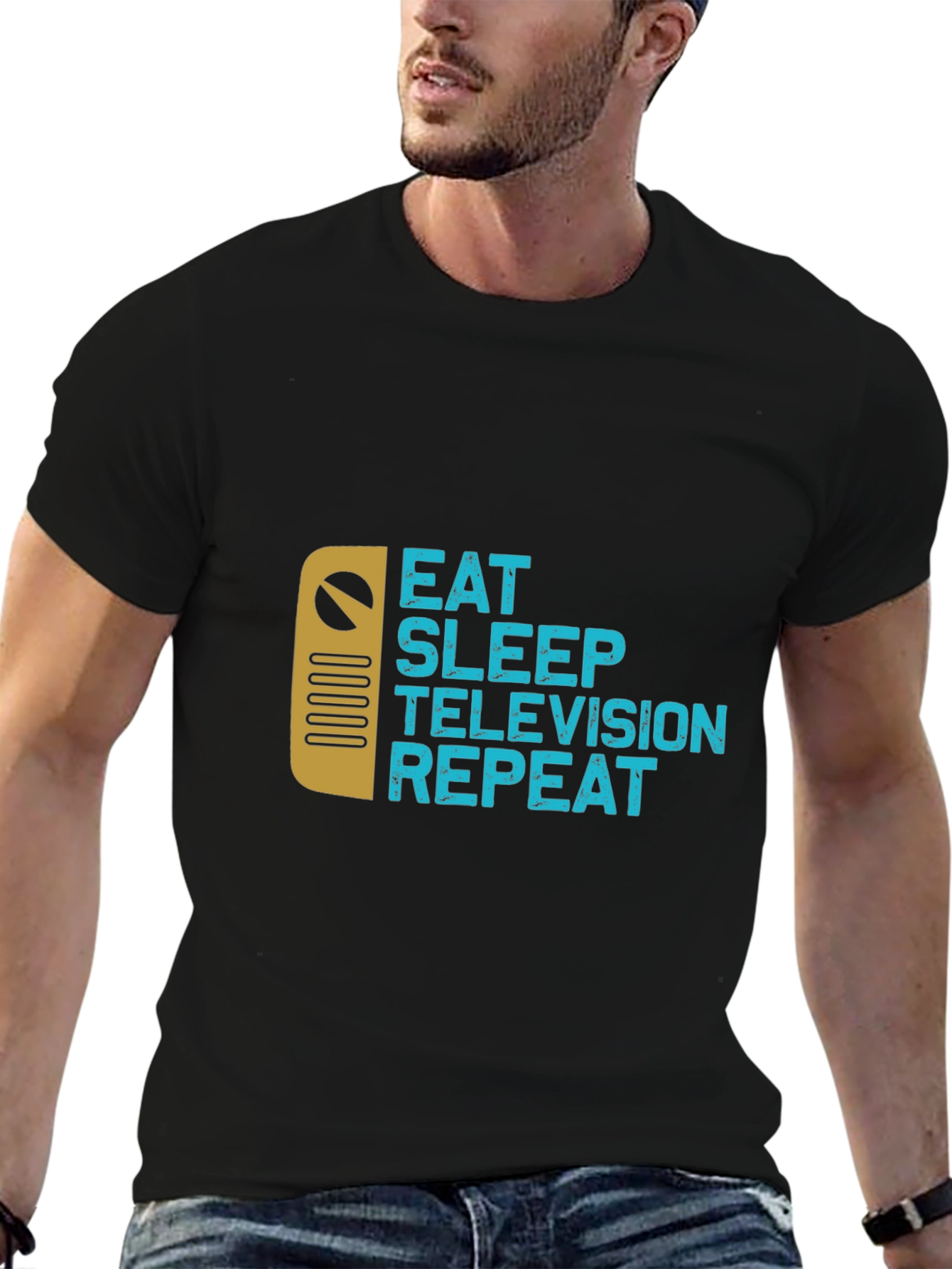 Eat Sleep Television Repeat Black T-Shirt
