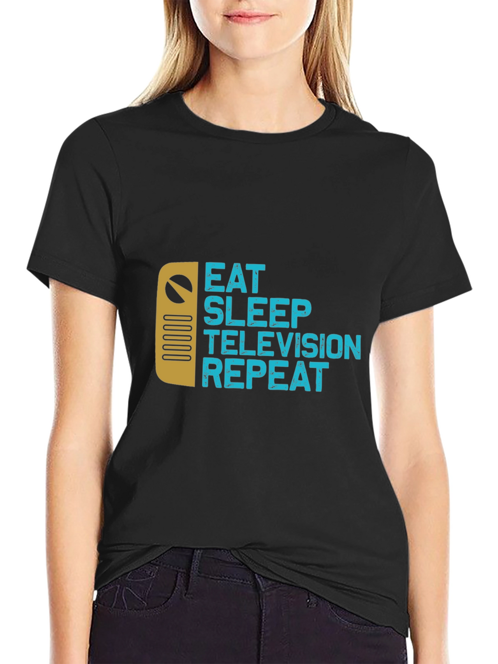 Eat Sleep Television Repeat Black T-Shirt