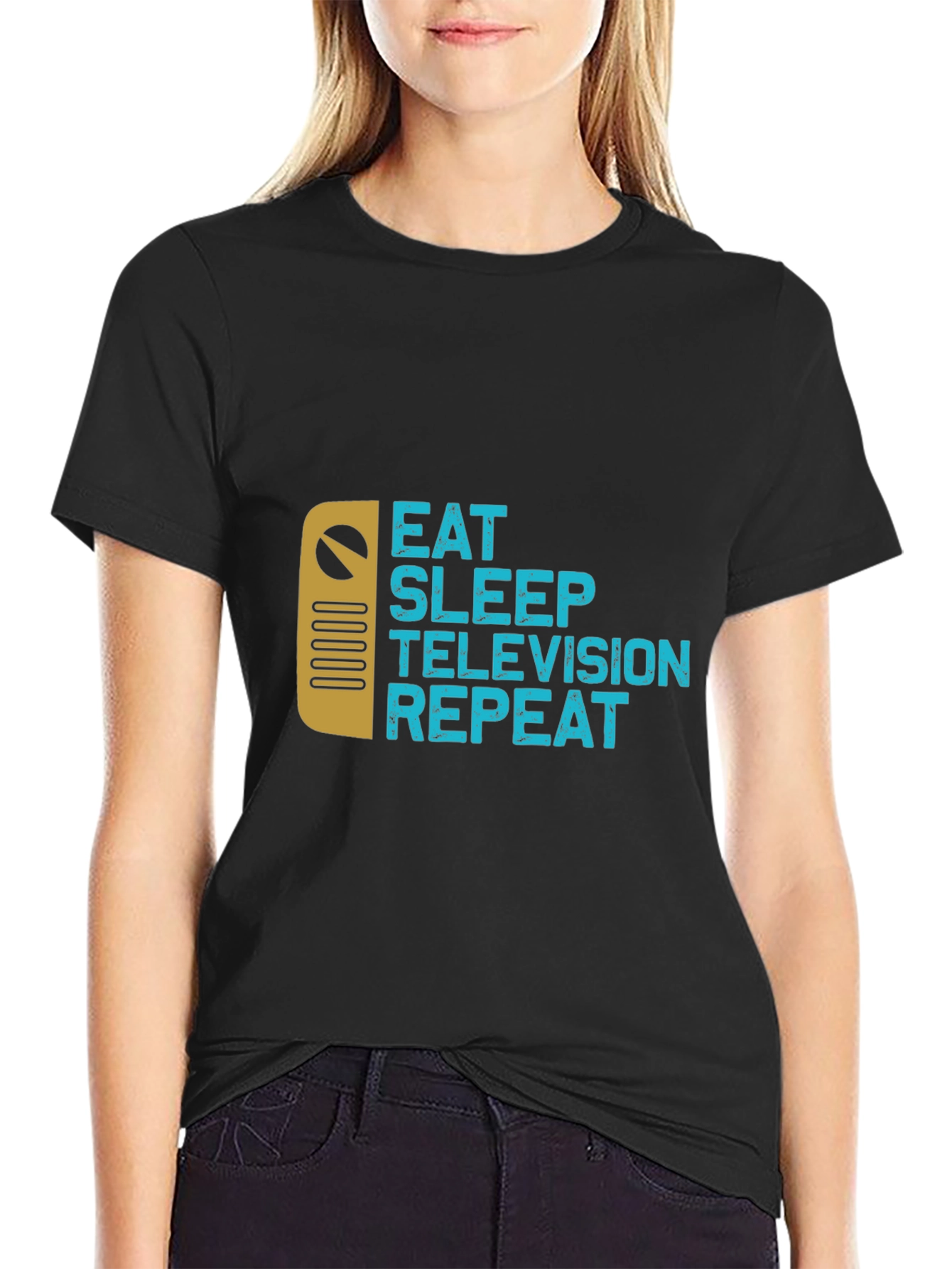 Eat Sleep Television Repeat Black T-Shirt
