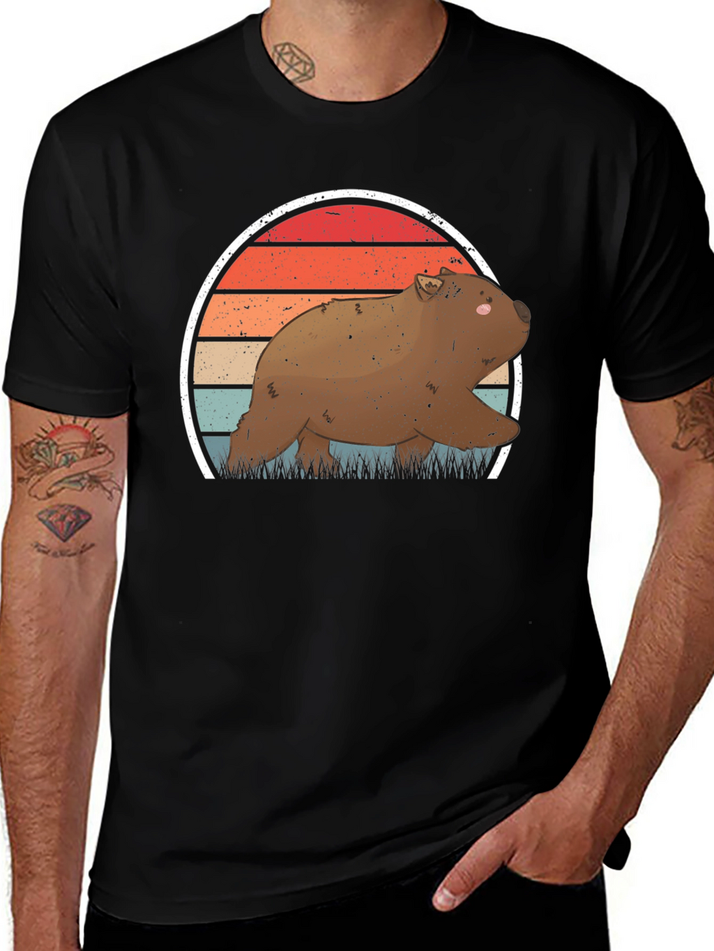 Wombat Sunset T-Shirt - Retro Wildlife Tee