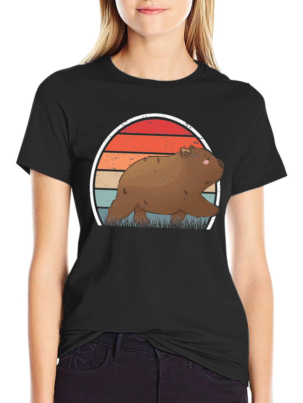Wombat Sunset T-Shirt - Retro Wildlife Tee