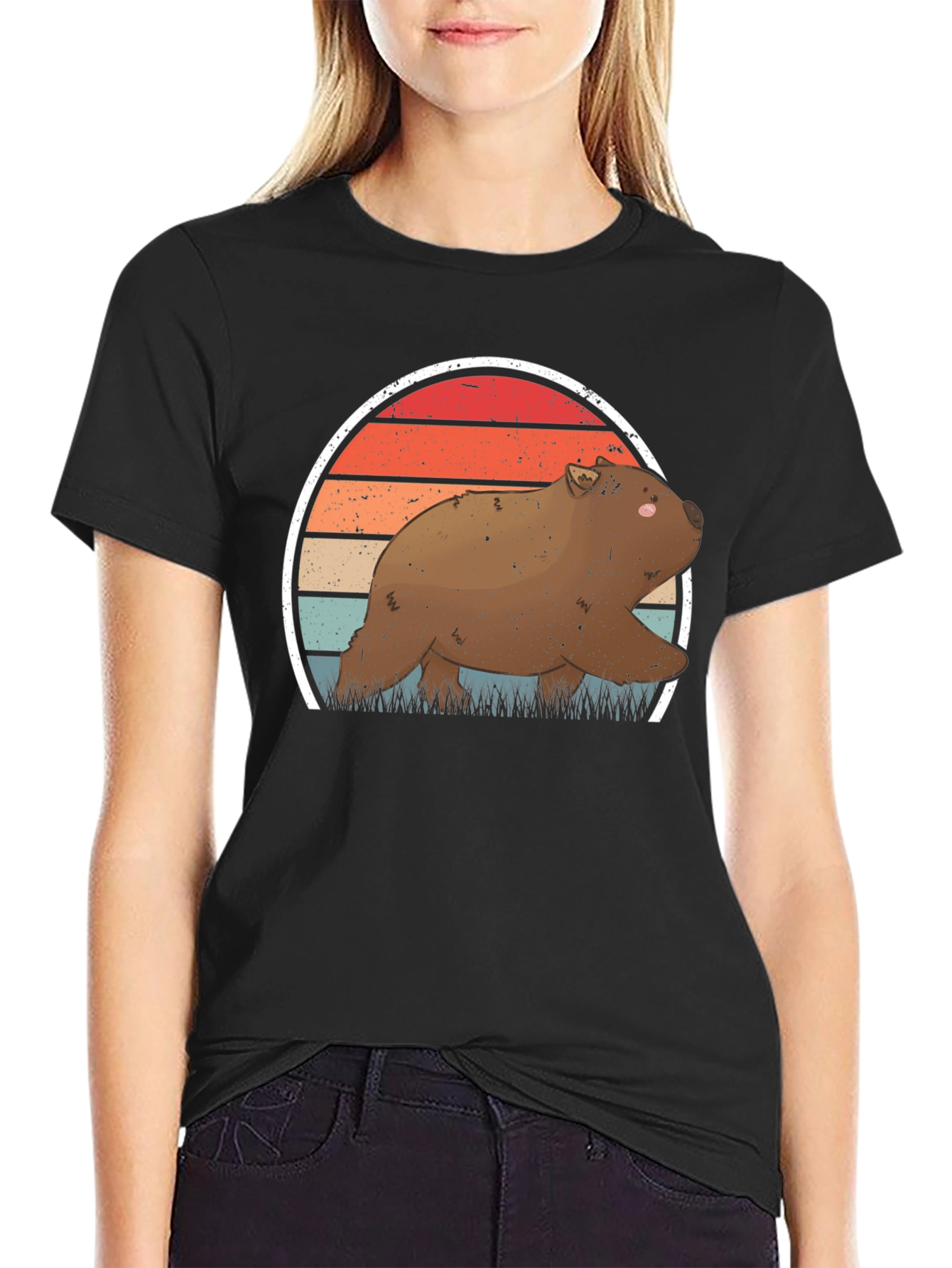 Wombat Sunset T-Shirt - Retro Wildlife Tee