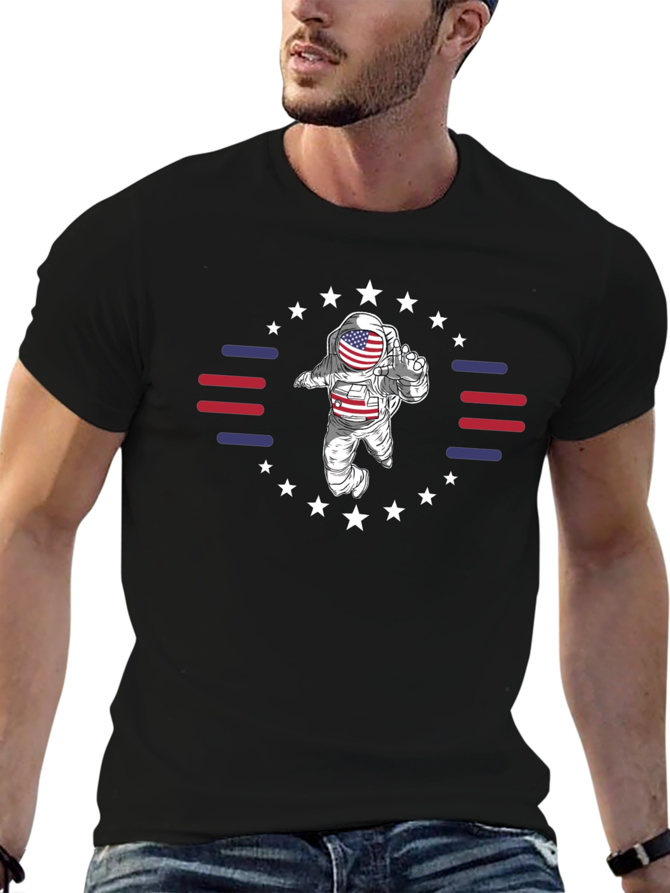 Patriotic Astronaut Graphic T-Shirt
