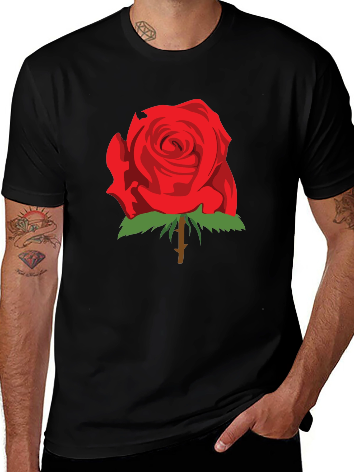 Red Rose Graphic T-Shirt - Stylish Black Tee