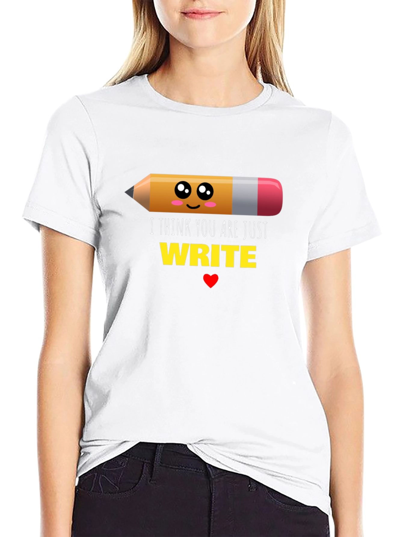Cute Write Pencil Graphic Black T-Shirt