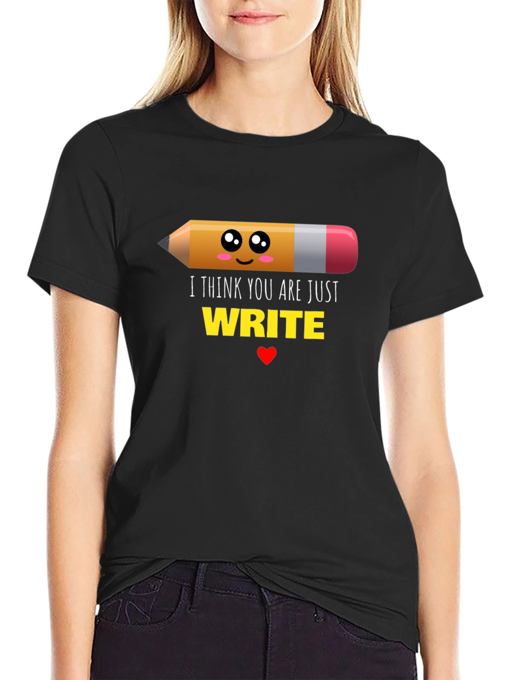 Cute Write Pencil Graphic Black T-Shirt