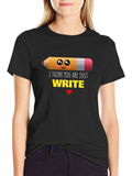 Cute Write Pencil Graphic Black T-Shirt