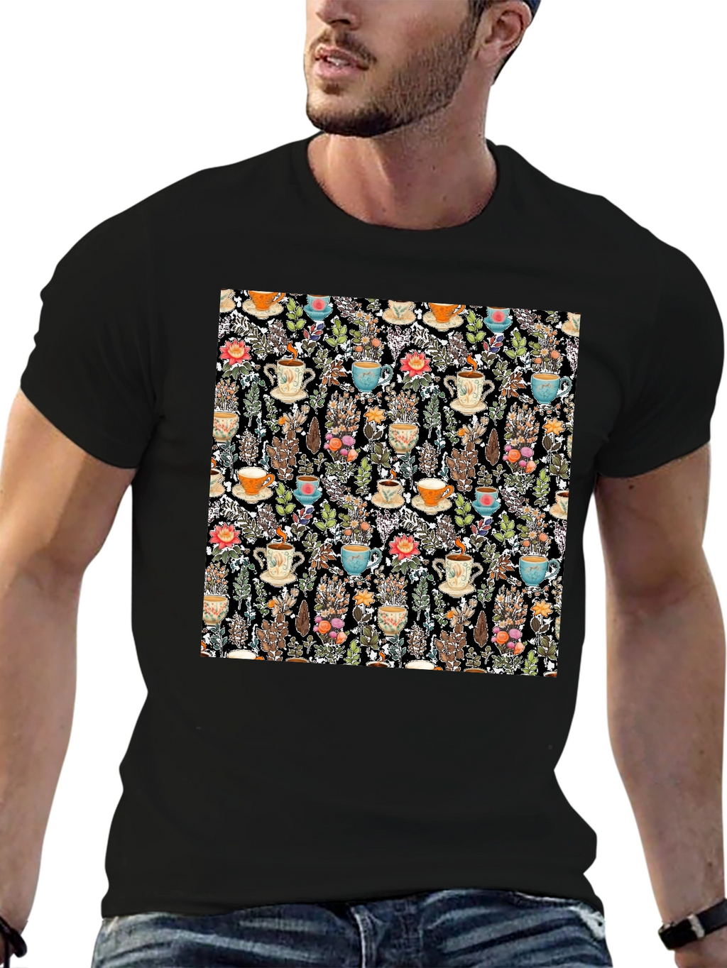 Botanical Tea Party Black T-Shirt