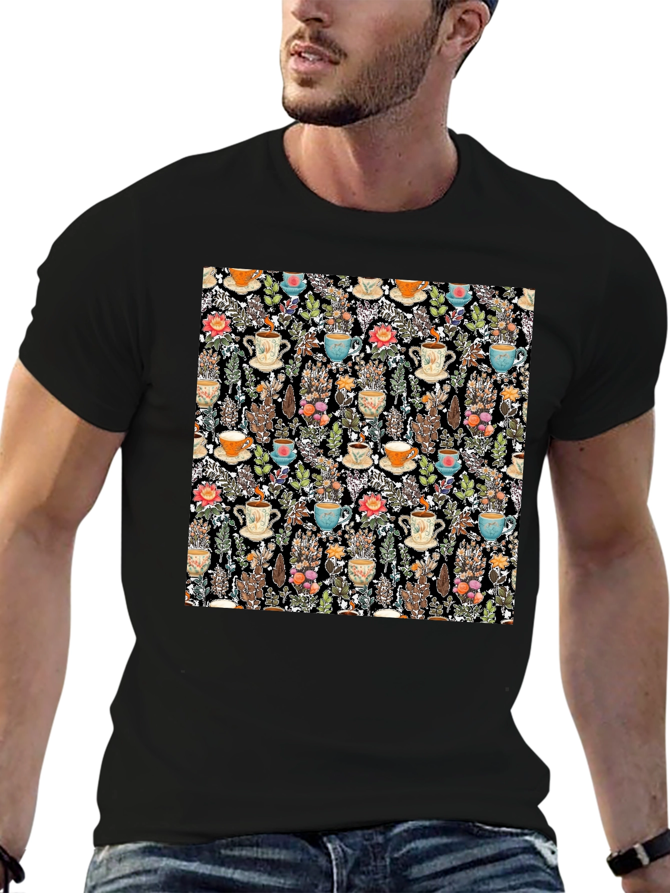 Botanical Tea Party Black T-Shirt