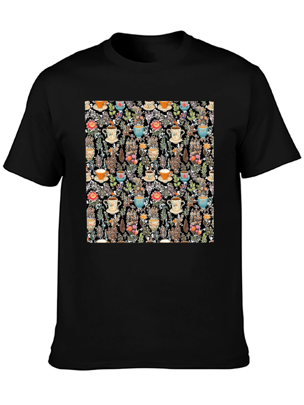 Botanical Tea Party Black T-Shirt