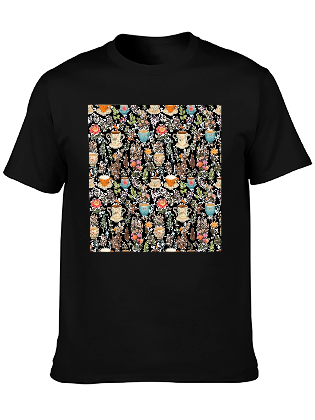 Botanical Tea Party Black T-Shirt
