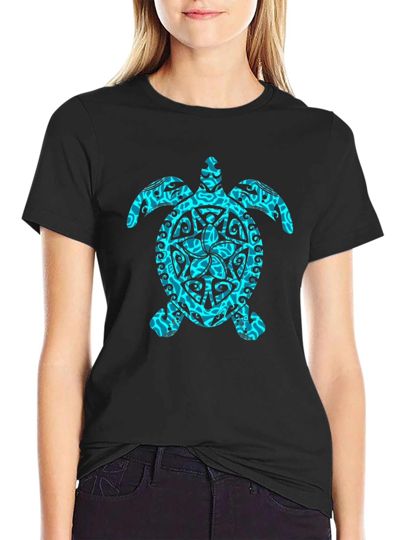 Tribal Turtle Graphic Tee - Mens Black T-Shirt