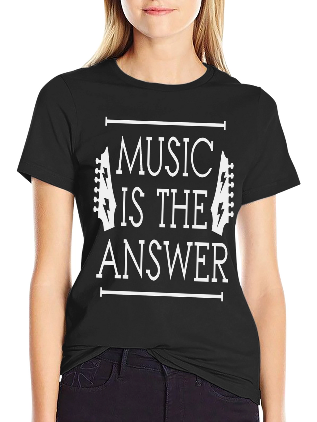 Music is the Answer Black Graphic Tee Shirt
